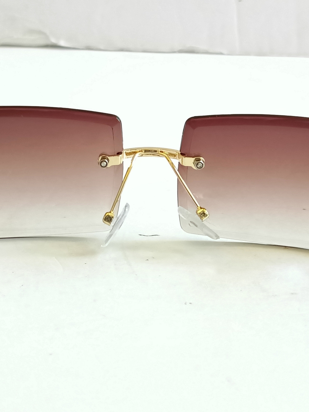 Rimless Gradient Square Sunglasses Gold Frame Brown and Purple Lenses - Picture 5 of 10